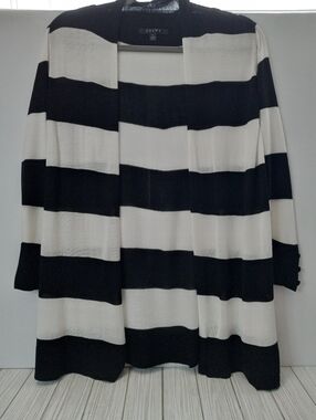Cyrus Black & White Striped Open Cardigan Sweater